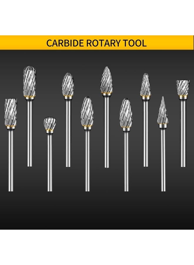 jaexest طقم 10 قطع مبارد كربيد لأدوات الروتاري، لقمة جلاخة قوالب بساق 1/8 بوصة، مبرد دوار مزدوج القطع لطحن وحفر ونحت المعادن، متوافقة مع Dremel والأدوات المماثلة - Image 2