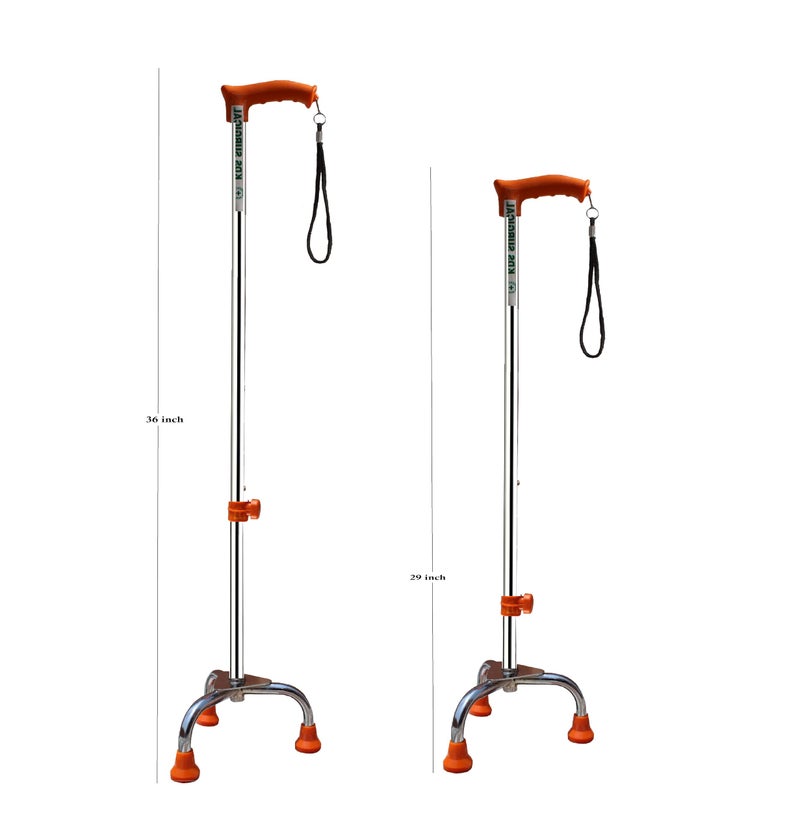 Kds Surgical 3 Leg Chrome Height Adjustable Men/Women/Old Age People Patient Walking Stick - Orange - Image 3