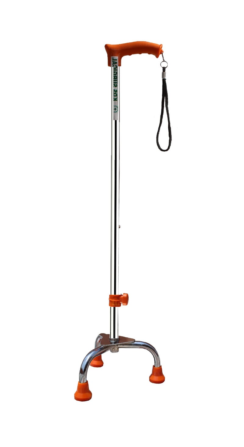 Kds Surgical 3 Leg Chrome Height Adjustable Men/Women/Old Age People Patient Walking Stick - Orange - Image 2