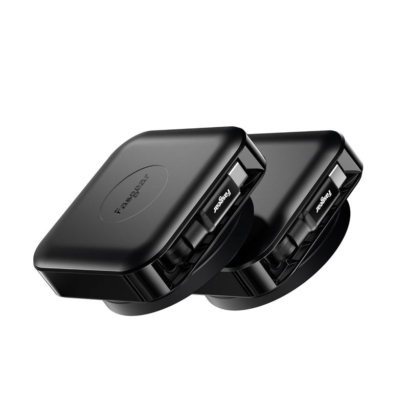 فاسجير كابل القابل للسحب من USB C، حزمة من 2، شاحن سريع بقدرة 60 واط PD/PPS، كابل USB C إلى USB C قابل للسحب لـ i-Phone 17 16/i-Pad Pro/Mac-Book/Sam-Sung، كابل من نوع C دوار 360 درجة للطاولة (2 متر، أسود) - Image 1