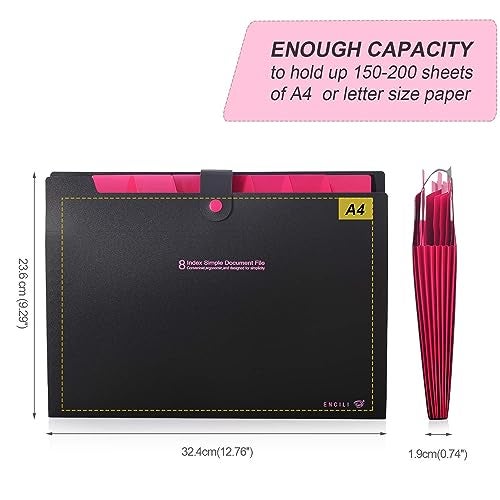 NISUN 8 Pockets File Folder, A4/Letter Size Accordion File Organizer, Expandable Document Holder, Portable Folders for Classroom,Home,Office - Black/Pink - Image 2