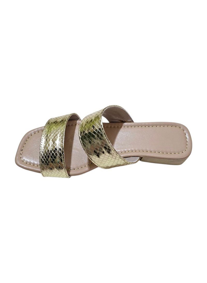 Karisma Simple Double Strap Flat Squared Toe Slipper With Snake Print Material - Image 3