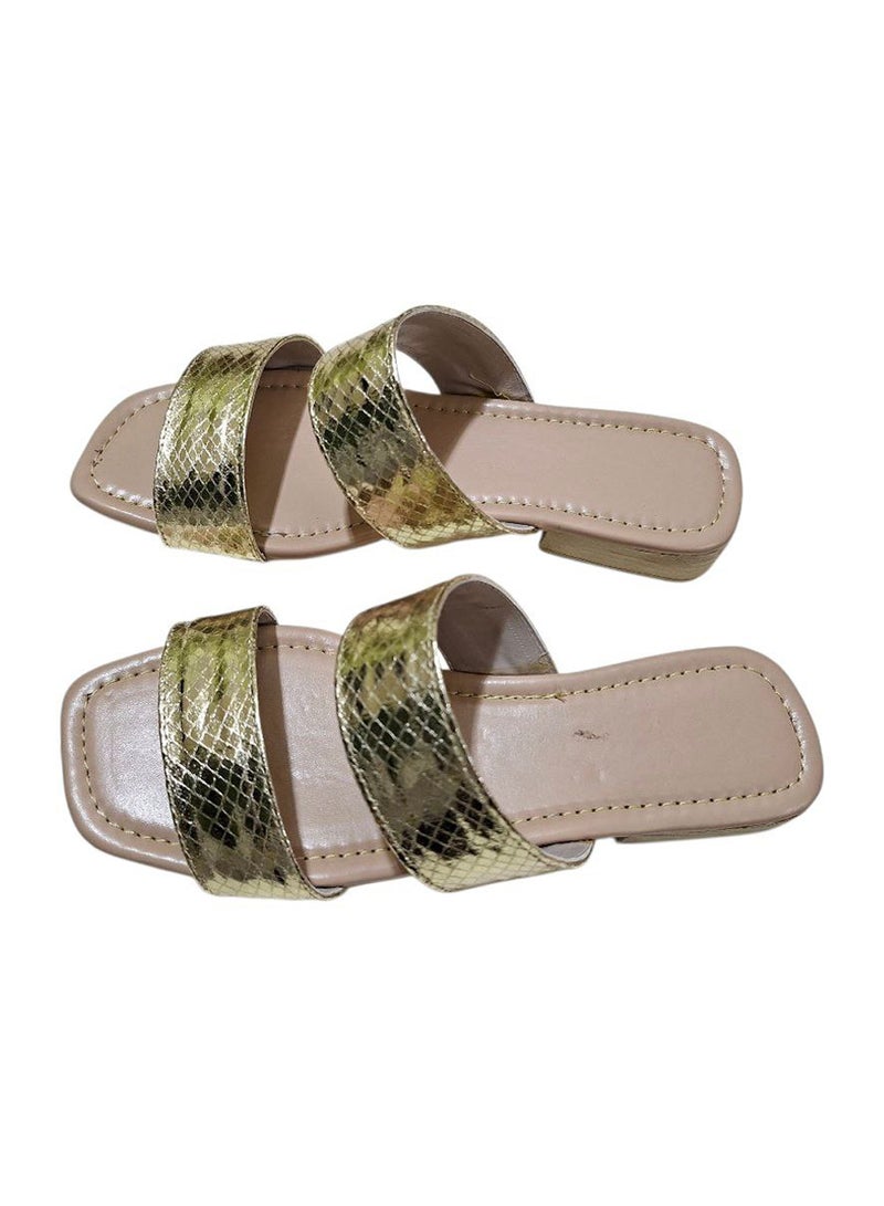 Karisma Simple Double Strap Flat Squared Toe Slipper With Snake Print Material - Image 2