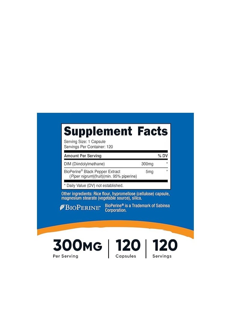 Nutricost - DIM Plus BioPerine 300mg, 120 Vegetarian Capsules - Up to 4 Month Supply, Max Strength - Image 1