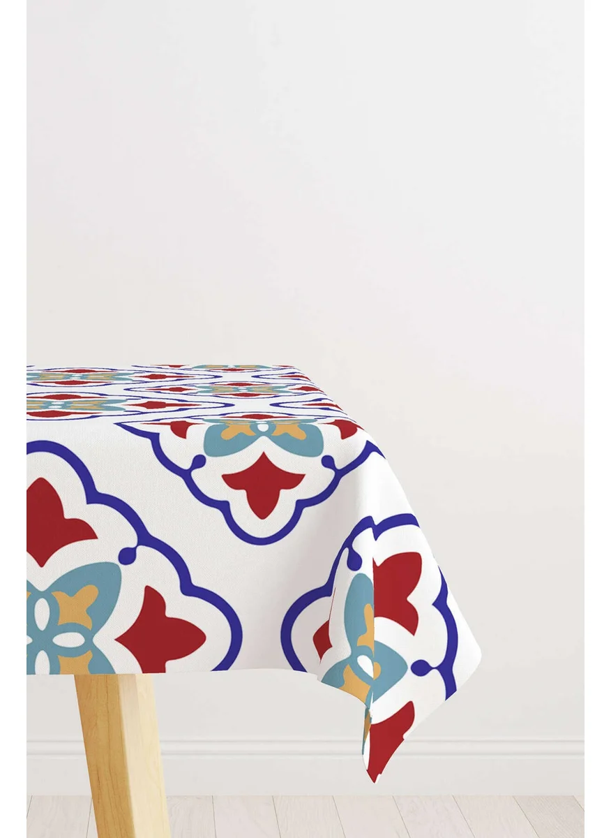 Cango Home White Blue Modern Ethnic Tile Patterned Digital Printed Tablecloth CGH572-MS