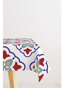 Cango Home White Blue Modern Ethnic Tile Patterned Digital Printed Tablecloth CGH572-MS  - Image 1
