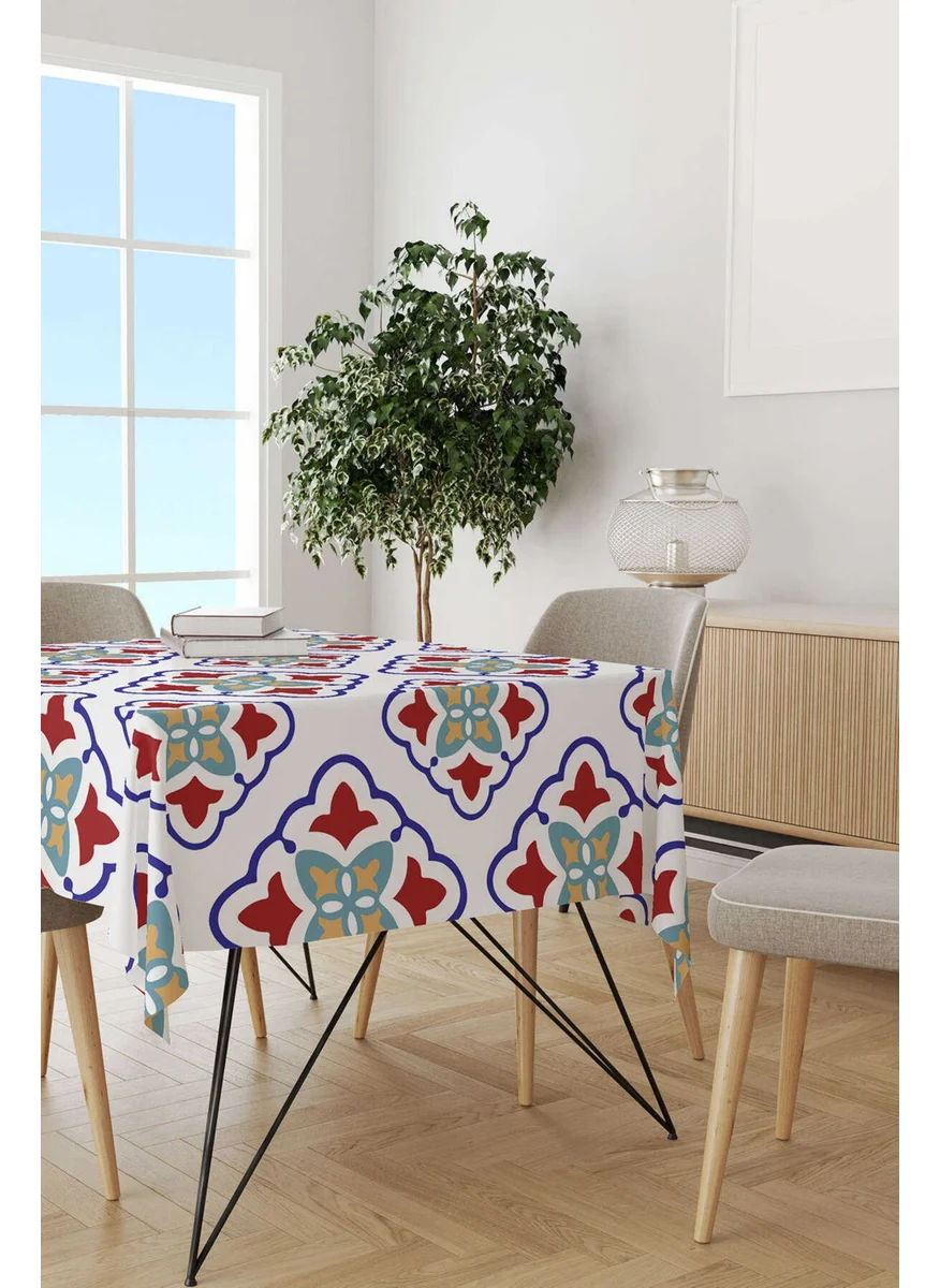 Cango Home White Blue Modern Ethnic Tile Patterned Digital Printed Tablecloth CGH572-MS