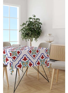 Cango Home White Blue Modern Ethnic Tile Patterned Digital Printed Tablecloth CGH572-MS  - Image 2