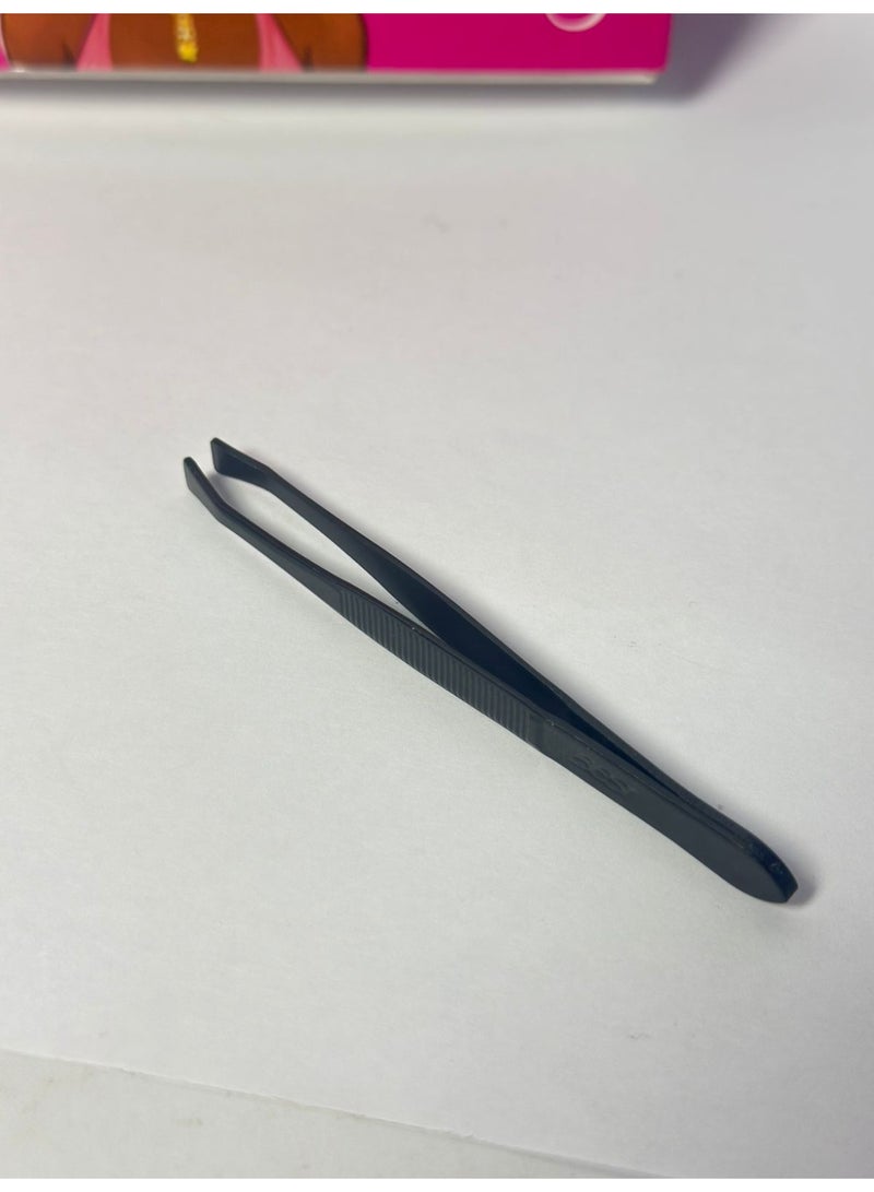 ملقط صغير للحواجب للنساء، أداة محمولة لإزالة شعر الحواجب، حاد، مصنوع من الفولاذ المقاوم للصدأ الأسود غير اللامع، قطعة واحدة - Image 1