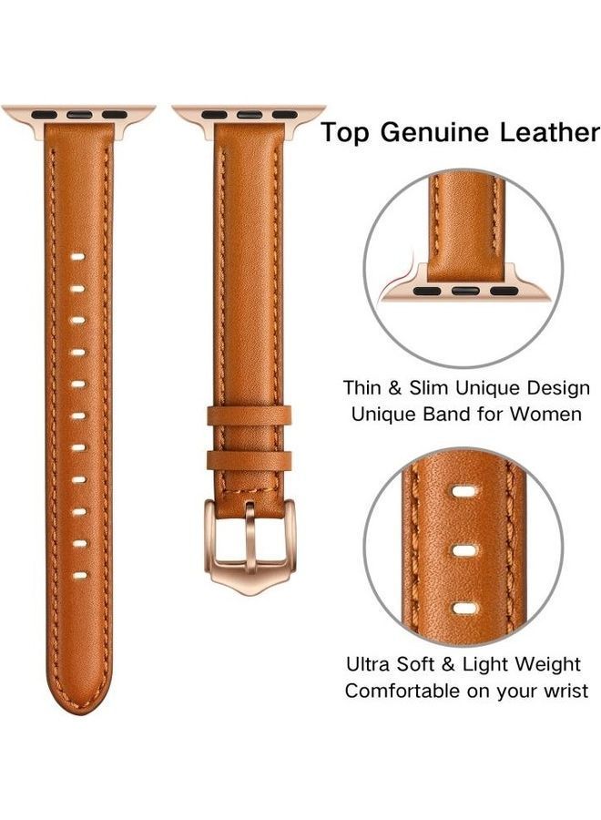 NIBEMINENT Replacement Strap Watchband For Apple Watch Series 7 41mm/6 & SE 5 4 40mm/3 2 1 38mm Brown Rose Gold Buckle  - Image 4
