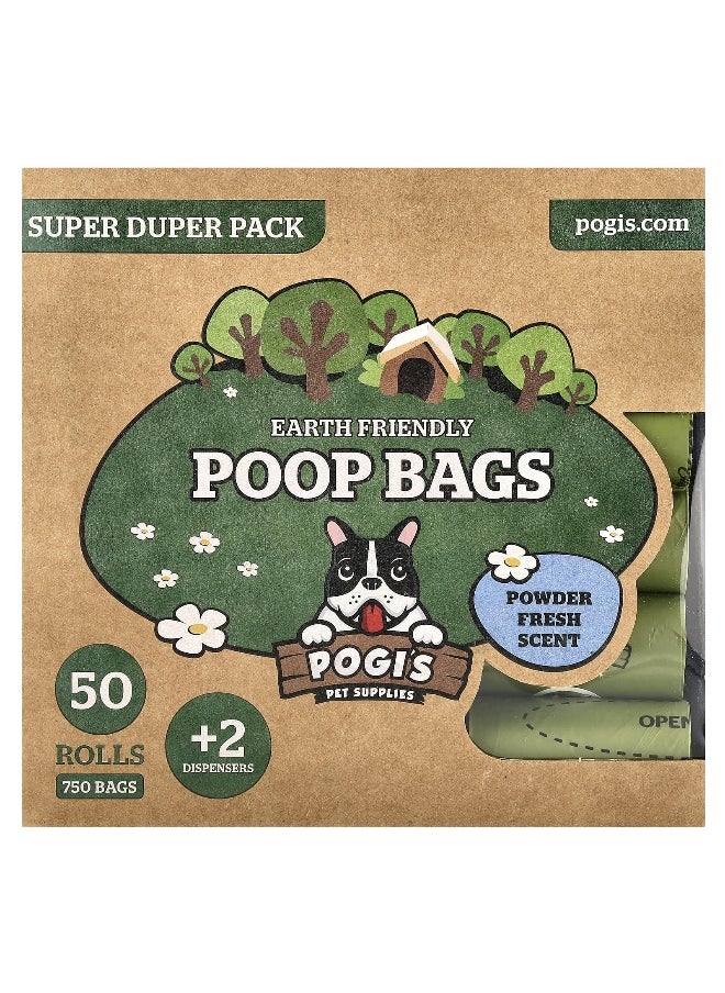 POGI'S PET SUPPLIES Pogi's Pet Supplies, Earth Friendly Poop Bags, Super Duper Pack, Powder Fresh, 50 Rolls, 750 Bags, 2 Dispensers  - Image 1