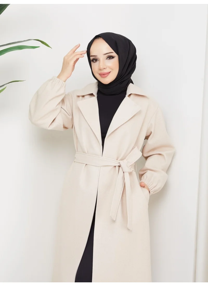 Kmk Kombin Kmk Combination Seyid Special Women's Elastic Arm Belted Cashmere Coat