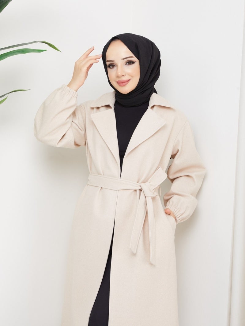 KMK Kombin Kmk Combination Seyid Special Women's Elastic Arm Belted Cashmere Coat - Image 1