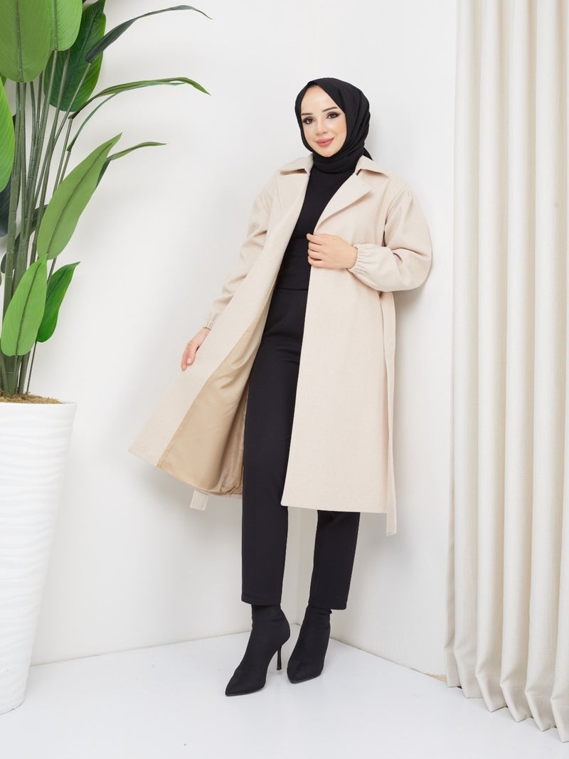 KMK Kombin Kmk Combination Seyid Special Women's Elastic Arm Belted Cashmere Coat - Image 2