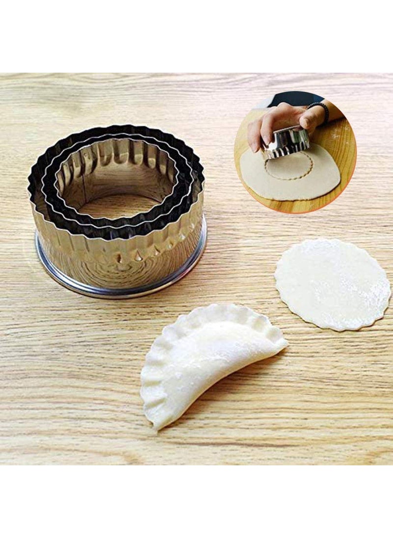 Generic Dumpling Skin CutterCookie Cutters Stainless Steel Ravioli Cutter Ravioli Mold Biscuit Fluted Edge Round Ravioli Maker Stamp Diameter 6cm 7cm 8cm 3PCS Fluted Edge  - Image 4