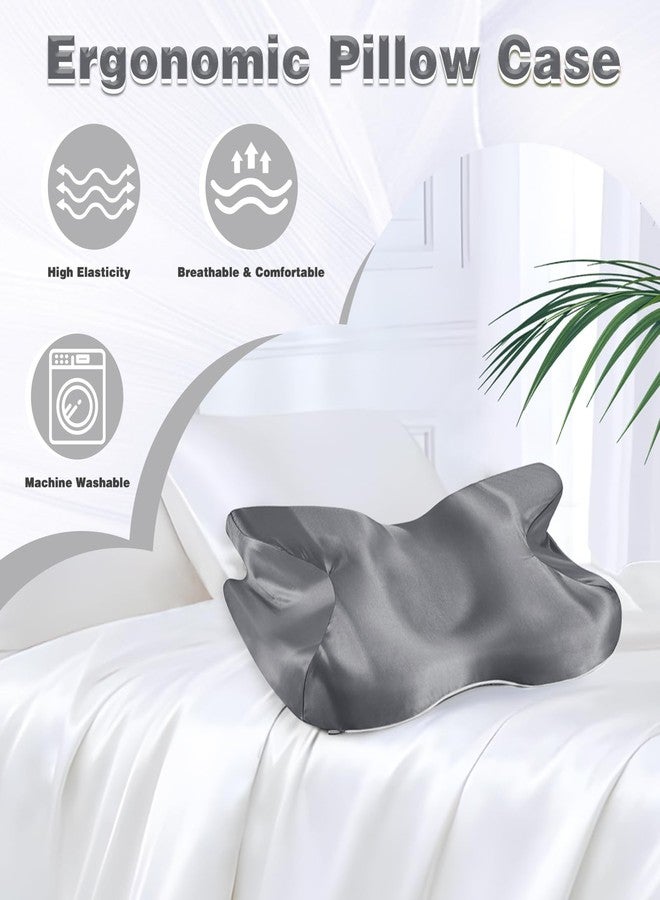 Eychei Satin Pillowcase for Cervical Pillow, Dark Grey Silky Cervical Pillow Case Contour Pillow Case Cover with Zipper, Smooth Ergonomic Pillowcase for Neck Pillow Cover - Image 3