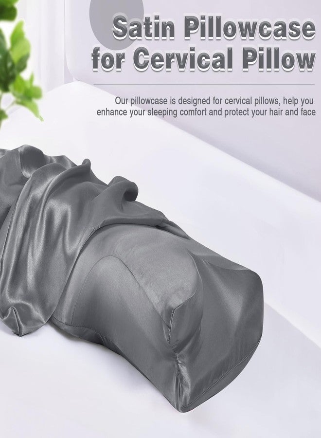Eychei Satin Pillowcase for Cervical Pillow, Dark Grey Silky Cervical Pillow Case Contour Pillow Case Cover with Zipper, Smooth Ergonomic Pillowcase for Neck Pillow Cover - Image 4