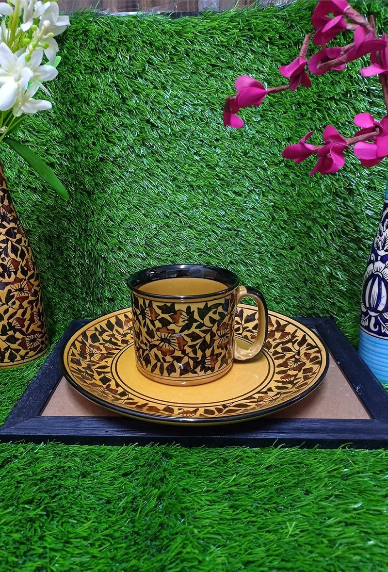 Caffeine Ceramic Handmade Brown sehra Breakfast Set Set of 2 - Image 1