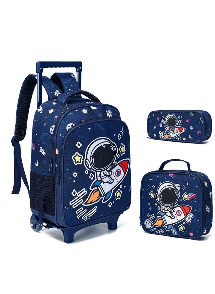 JCB CHIC مجموعة من 3 قطع حقيبة ظهر متدحرجة للأطفال، حقيبة كرتونية لطيفة ذات عجلتين مع صندوق غداء وحقيبة أقلام، حقيبة سفر متعددة الجيوب للأطفال، حقيبة يد للأطفال الصغار في المرحلة الابتدائية - Image 1