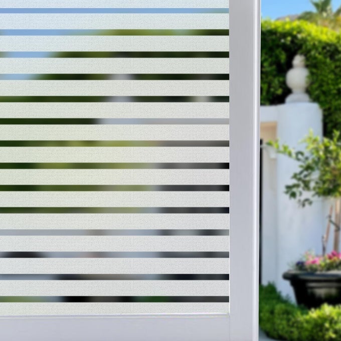 FROSTED WINDOW FILM PRIVACY STICKER NON ADHESIVE VINYL REMOVABLE STATIC CLING UV PROTECTION STRIPED PATTERN FOR HOME OFFICE 177 X 787 INCHES