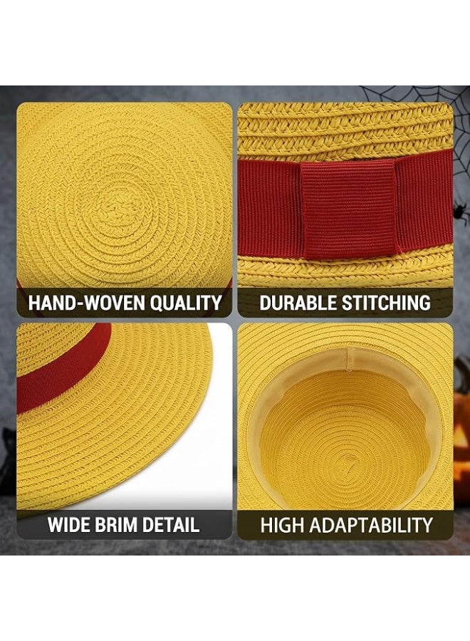 Hugifts Yellow Straw Hat with String, Cosplay Cap for Summer Beach Party | Yellow Straw Hat with Chin String, Anime Cosplay Cap, Summer Beach Sun Hat for Men Women, Halloween Pirate Costume Props - Image 3