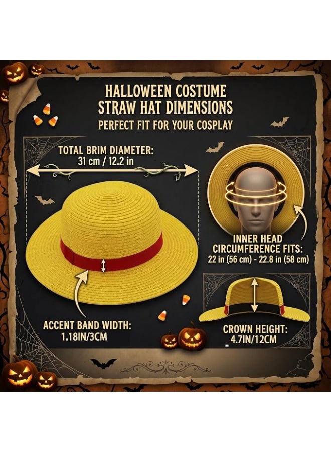 Hugifts Yellow Straw Hat with String, Cosplay Cap for Summer Beach Party | Yellow Straw Hat with Chin String, Anime Cosplay Cap, Summer Beach Sun Hat for Men Women, Halloween Pirate Costume Props - Image 2