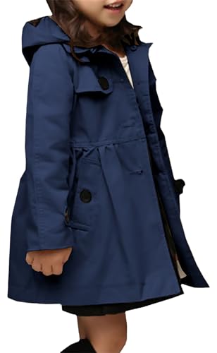 Betusline Girl's Trench Coat, Single Breasted Windbreaker Jacket Hoodie Dress Coat Outerwear for Girl,1# Navy Blue,11-12 Years = Tag 160 - Image 1