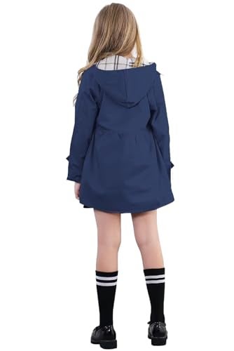 Betusline Girl's Trench Coat, Single Breasted Windbreaker Jacket Hoodie Dress Coat Outerwear for Girl,1# Navy Blue,11-12 Years = Tag 160 - Image 4