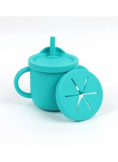 Excefore Silicone Sippy Cups for Baby, Toddlers Sippy Cup & Snack Container 2-in-1(Turquoise Green)  - Image 1