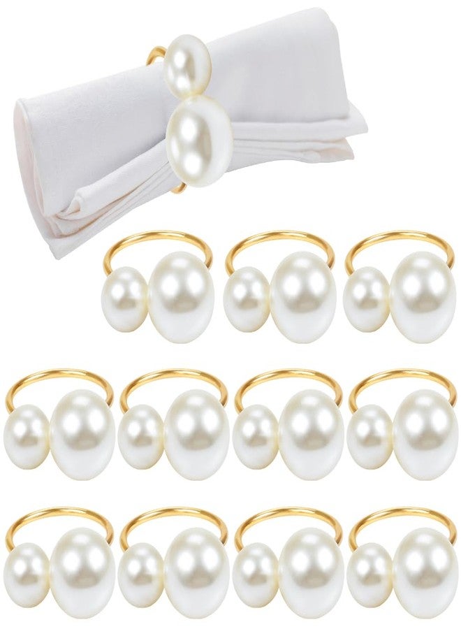 Wonlex Pearl Napkin Rings Set of 12, Gold Serviette Buckle Holder for Easter, Family Gathering, Dinner Party, Wedding Decor, Napkin Ring for Christmas, Thanksgiving Day, Friends and Family (2 Gold Pearls) - Image 1