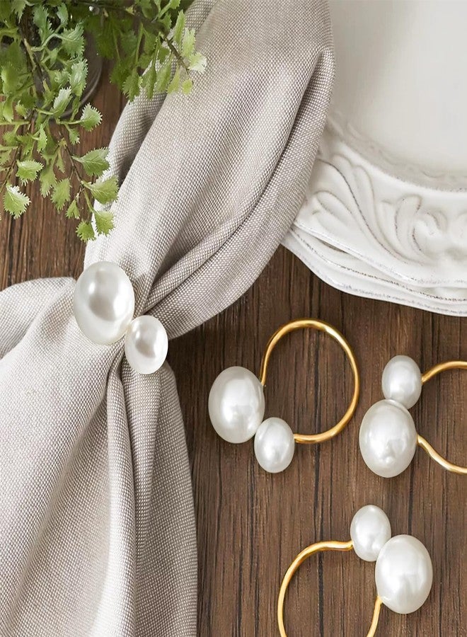 Wonlex Pearl Napkin Rings Set of 12, Gold Serviette Buckle Holder for Easter, Family Gathering, Dinner Party, Wedding Decor, Napkin Ring for Christmas, Thanksgiving Day, Friends and Family (2 Gold Pearls) - Image 2