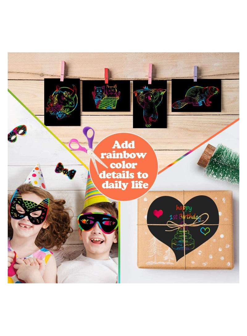 Excefore 3 Pack Scratch Art Paper Notebooks, Colored Magic Off Set for Kids Arts Crafts, Black Note Books Drawing Pad 3-12 Year Old Girls Boys Party Favor Game Project Kit  - Image 5