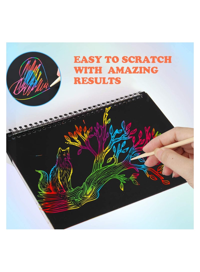 Excefore 3 Pack Scratch Art Paper Notebooks, Colored Magic Off Set for Kids Arts Crafts, Black Note Books Drawing Pad 3-12 Year Old Girls Boys Party Favor Game Project Kit  - Image 4