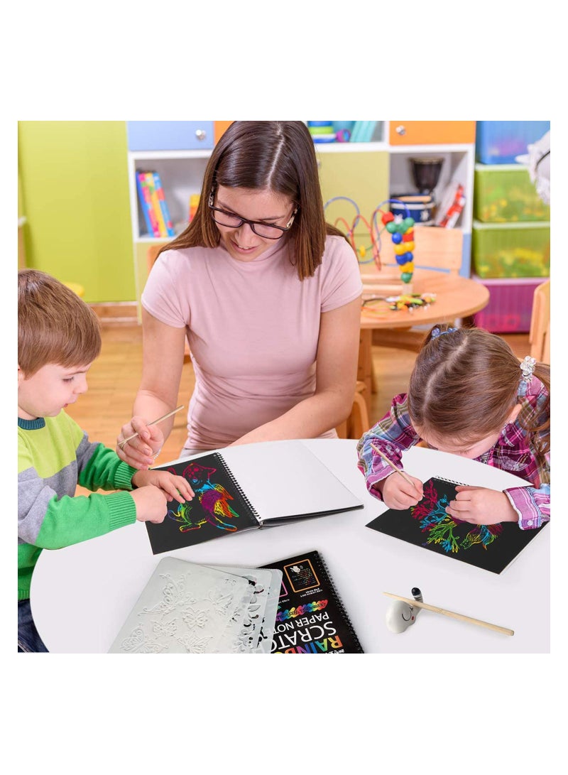 Excefore 3 Pack Scratch Art Paper Notebooks, Colored Magic Off Set for Kids Arts Crafts, Black Note Books Drawing Pad 3-12 Year Old Girls Boys Party Favor Game Project Kit  - Image 2