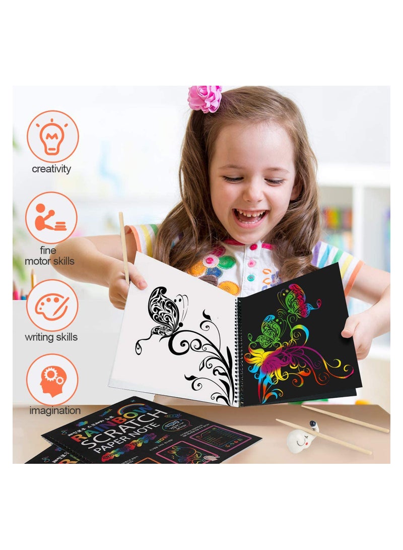 Excefore 3 Pack Scratch Art Paper Notebooks, Colored Magic Off Set for Kids Arts Crafts, Black Note Books Drawing Pad 3-12 Year Old Girls Boys Party Favor Game Project Kit  - Image 3