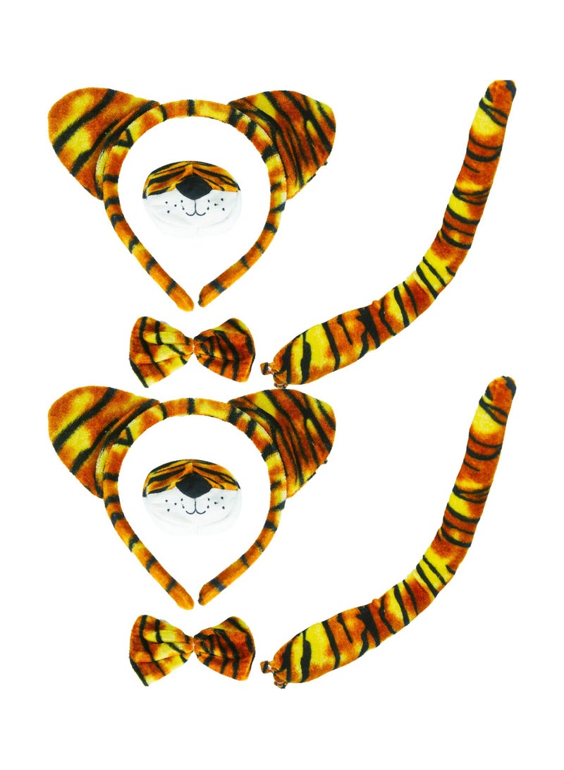 نيبمينينت 2 Set Tiger Costume, SYOSI Ear Headband Nose Tail and Bow Tie Costume Accessory for Cosplay Party Decor DIY, Animal Fancy Dress Kit (Tiger Style) - Image 1