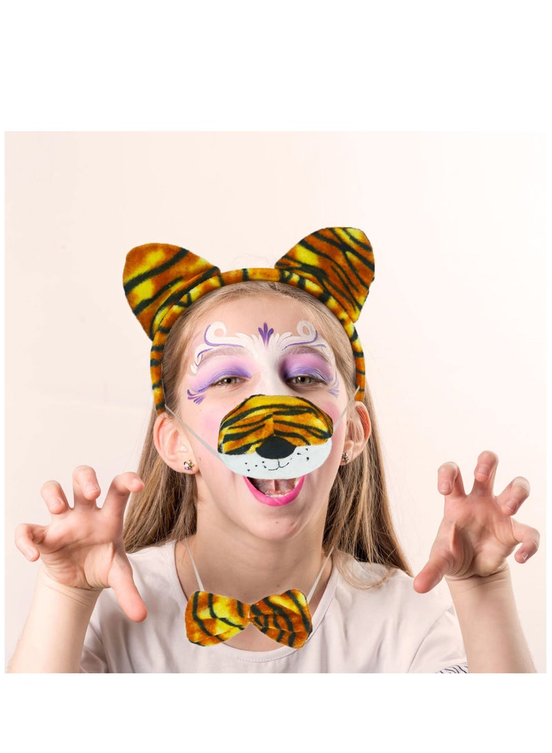 نيبمينينت 2 Set Tiger Costume, SYOSI Ear Headband Nose Tail and Bow Tie Costume Accessory for Cosplay Party Decor DIY, Animal Fancy Dress Kit (Tiger Style) - Image 4