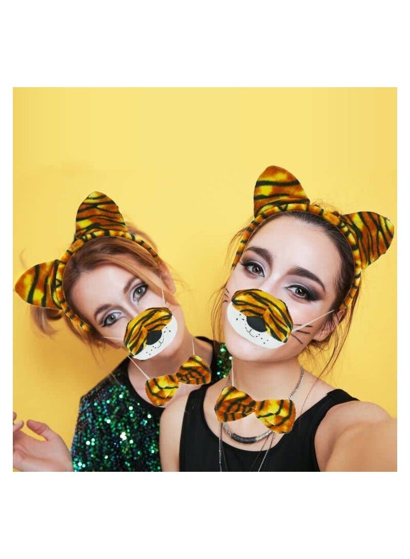 نيبمينينت 2 Set Tiger Costume, SYOSI Ear Headband Nose Tail and Bow Tie Costume Accessory for Cosplay Party Decor DIY, Animal Fancy Dress Kit (Tiger Style) - Image 2