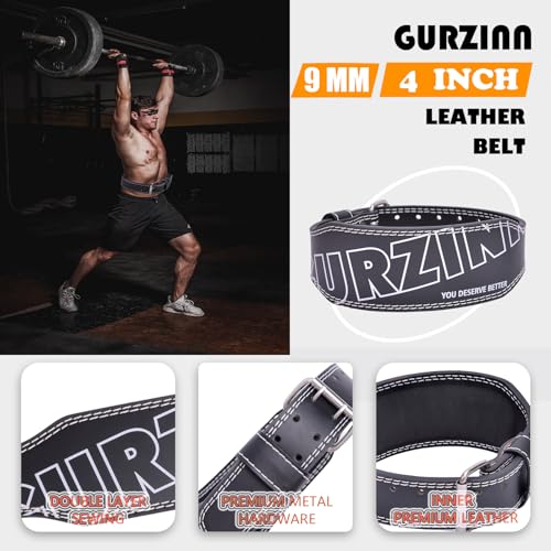 GurZinn 9 mm Leather Weight Lifting Belt for Men and Women with 4 Inches Wide Padded for Weightlifting Deadlift, Cross Training, Power Lifting Workout & Squats Exercise(A-Black/S) - Image 2