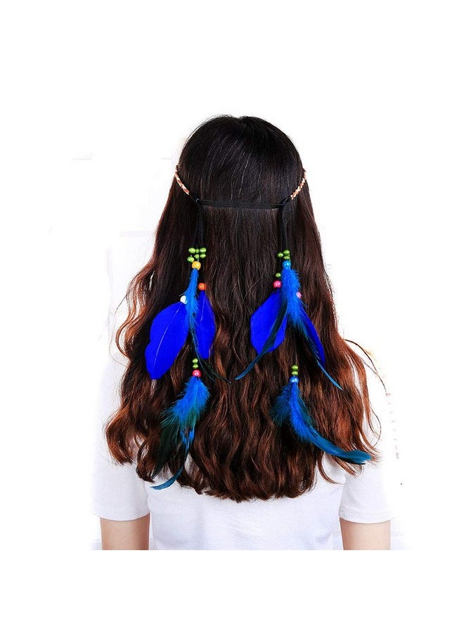 Suoirblss Indian Fascinator Feather Headband Hair Bands Headdress Bohemian Tassels Headband Hair Hoop Hairband Handmade Hair Accessories For Girls Women Lady (Style C)  - Image 1