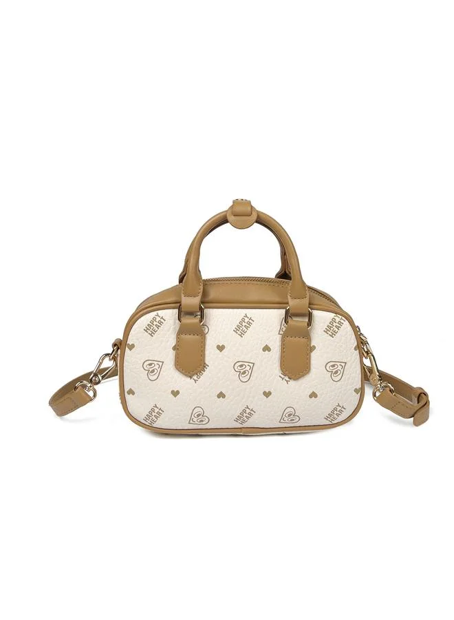 تايك تو Beige Printed Crossbody Bag With Heart Charm