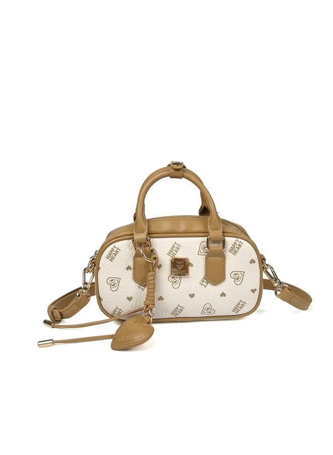 تايك تو Beige Printed Crossbody Bag With Heart Charm
