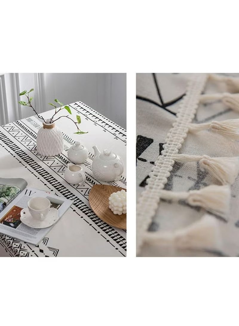 Table Cloth for Dining Table, Tassel Wrinkle Free Table Cover, Outdoor Table Cloth, Rectangle Tablecloth for Kitchen Dining Party White, 140x180cm  - Image 3