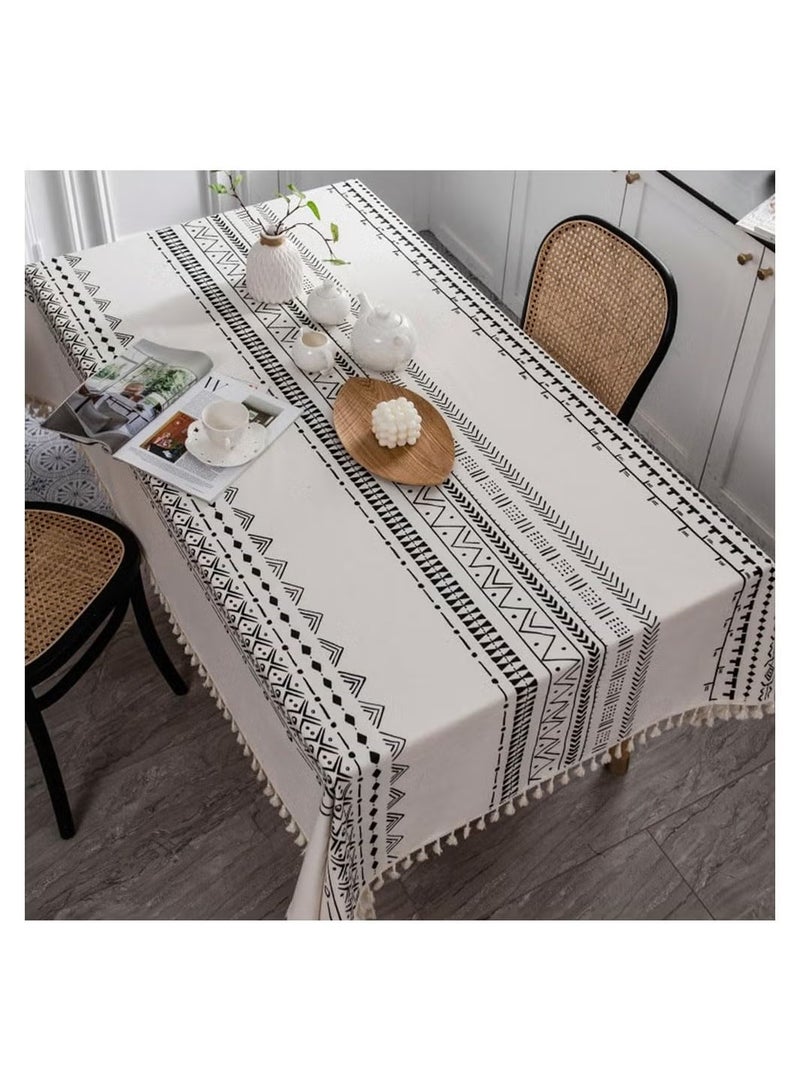 Table Cloth for Dining Table, Tassel Wrinkle Free Table Cover, Outdoor Table Cloth, Rectangle Tablecloth for Kitchen Dining Party White, 140x180cm  - Image 1