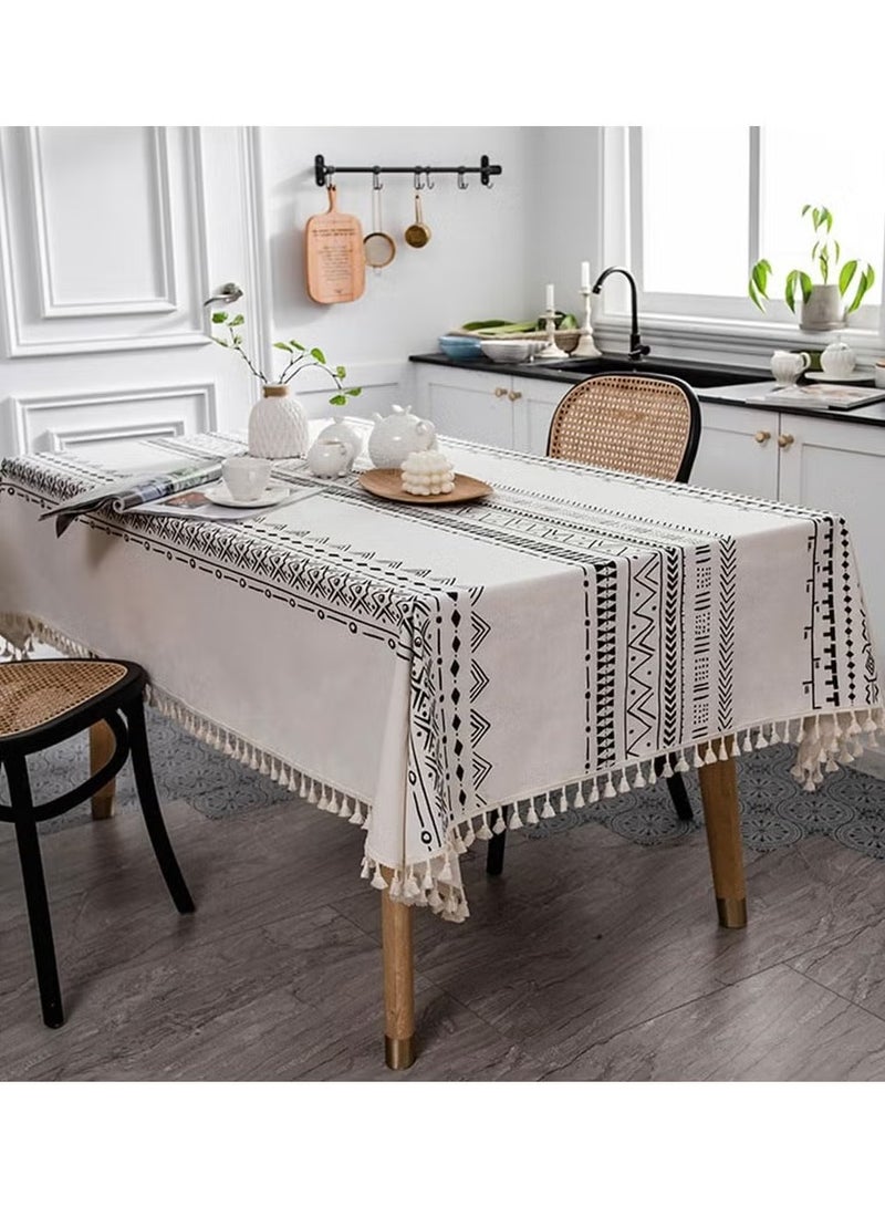 Table Cloth for Dining Table, Tassel Wrinkle Free Table Cover, Outdoor Table Cloth, Rectangle Tablecloth for Kitchen Dining Party White, 140x180cm  - Image 4