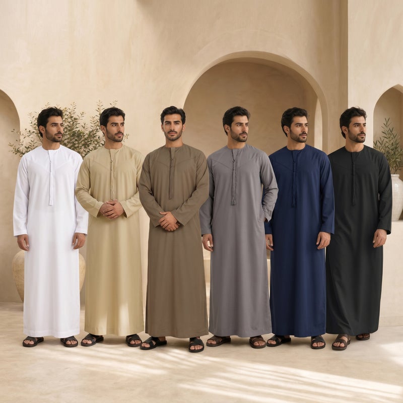 2026 New Basic Men's Kandora Round Neck Long Robe with Pocket, Multicolor - Image 1