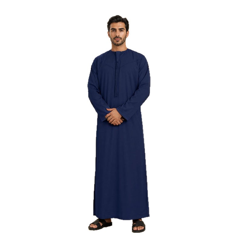 2026 New Basic Men's Kandora Round Neck Long Robe with Pocket, Multicolor - Image 5