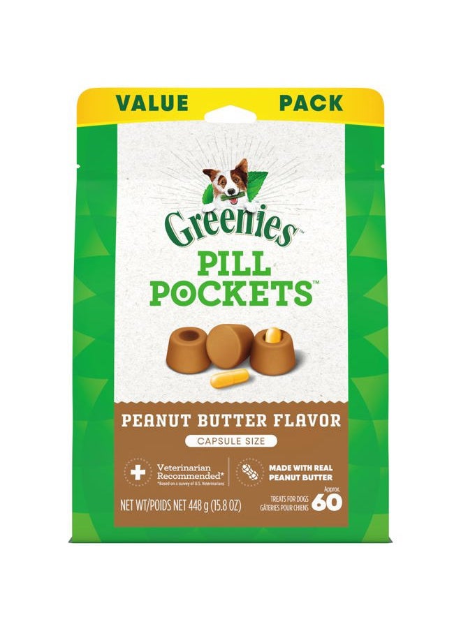 Greenies Pill Pockets Large Size Soft Dog Treats for Capsules, with Real Peanut Butter, Made with Natural Ingredients Plus Minerals & Trace Nutrients, 15.8 oz. (60 Count, Pack of 1)  - Image 1