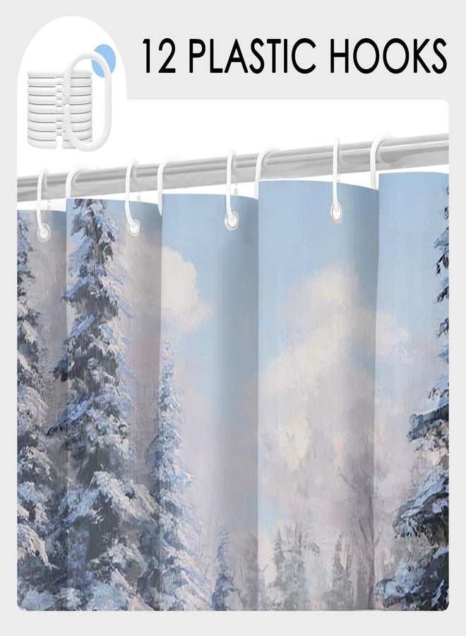 Mocsicka Christmas Shower Curtain Snowman Christmas Bathroom Decor Farmhouse Winter Shower Curtains for Bathroom Snowy Forest Winter Gift (White, 71x71inch) - Image 3