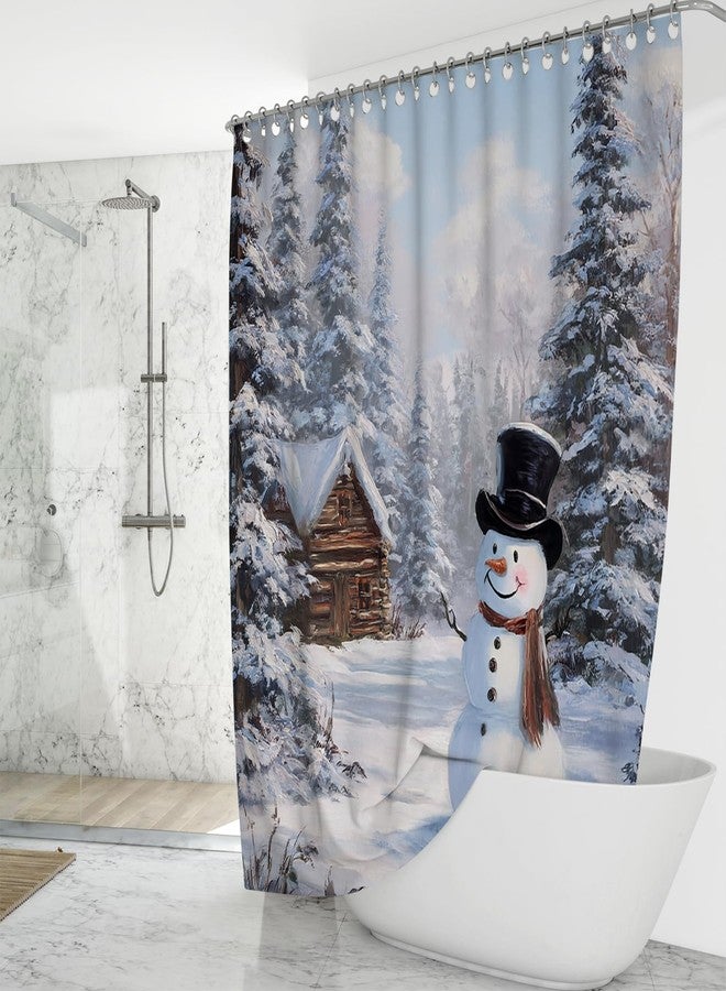 Mocsicka Christmas Shower Curtain Snowman Christmas Bathroom Decor Farmhouse Winter Shower Curtains for Bathroom Snowy Forest Winter Gift (White, 71x71inch) - Image 2